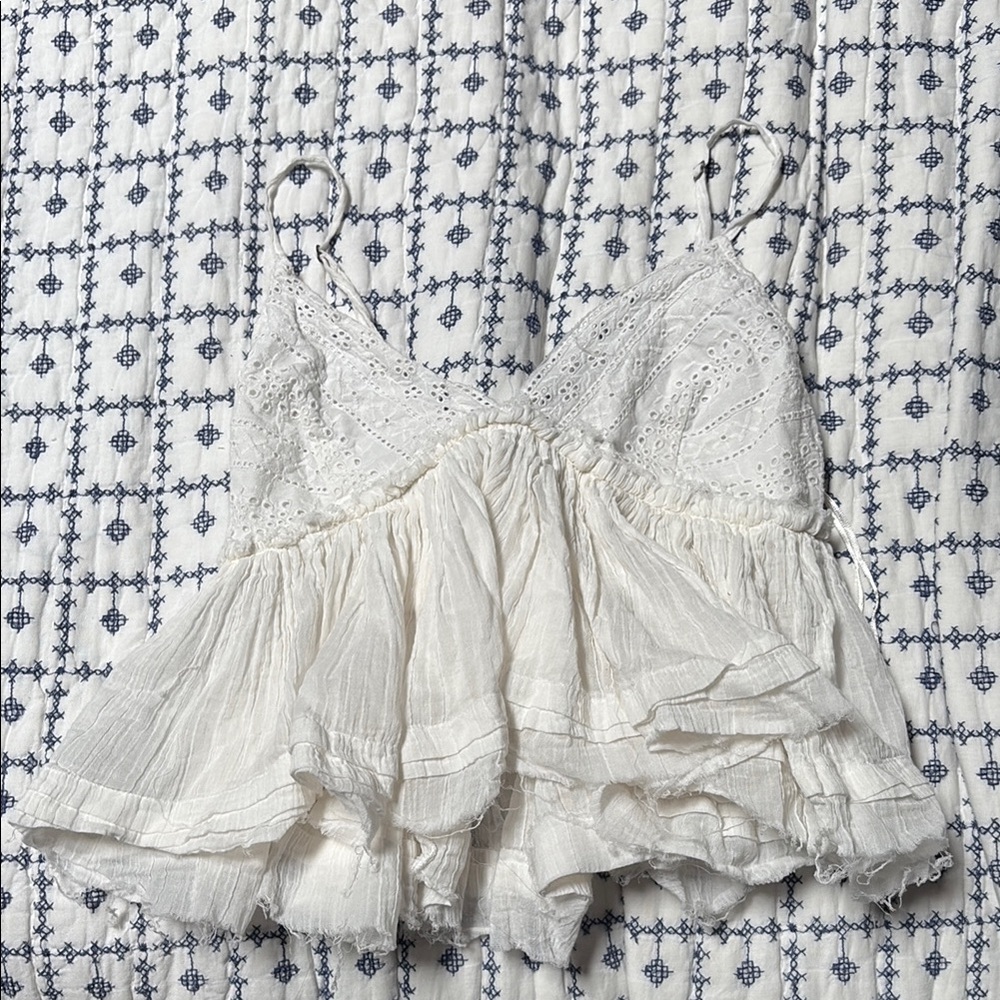 Aeropostale White Lace Ruffle Cami Top